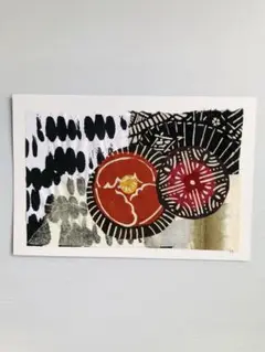 抽象画　コラージュ　アート　原画　ポストカードサイズ