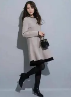 Apuweiser-riche 配色ニットワンピース　ベージュ