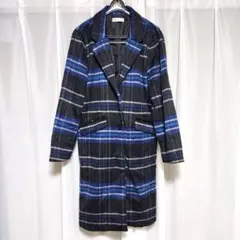 ブラウニー　チェック柄 チェスターコート ブラック・ブルー