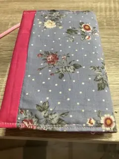 ブックカバー ハンドメイド 花柄 ブルー×ピンク