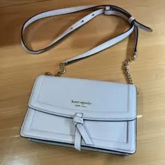 【美品】ケイトスペード ノット ショルダーバッグ シボ レザー 水色