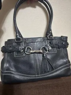 COACH編み込みハンドル 黒 レザーハンドバッグ週末限最終お値下げ！！