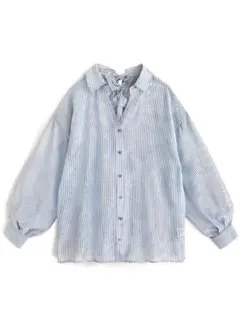 ストライプ柄バックレースアップシアーシャツ[dk955]