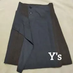 Y's / ワイズ ウール タック アシンメトリー スカート グレー/カーキ最終のサムネイル