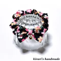 No.86 猫の首輪(桜リボン・黒)サイズ調整可能