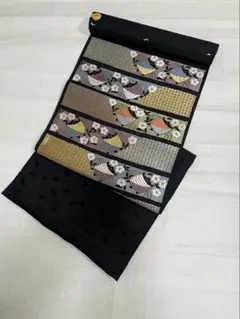 na_2455 九寸 名古屋帯 未仕立て品 西陣織 相撲 黒色 新品 仕立込み