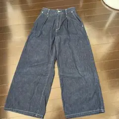 GUダークブルーデニムワイドレッグパンツ Mサイズ