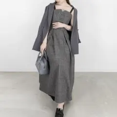 randa ランダ ビスチェライクキャミワンピース グレー グレンチェック 1