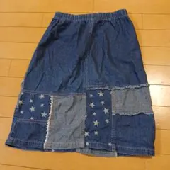デニム パッチワーク スカート 星柄