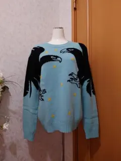 ❤極上美品❤【GUCCI】イーグル＆スター柄 クルーネックニット ライトブルーのサムネイル