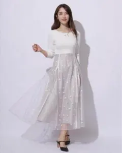 未使用 タグ付き アプワイザー ドットチュール切り替えドッキングワンピース アプワイザーリッシェ♡ドットチュール切替ドッキングワンピース