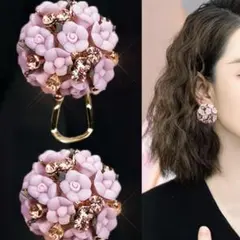新品未使用　ピアス 花 フラワー ピンク キラキラ 上品 かわいい　パープル　紫
