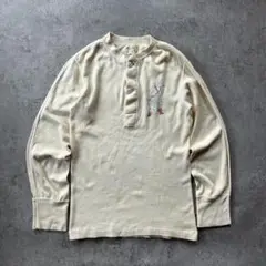 60s USARMY サーマルシャツ S ヘンリーネック ハンドプリント 官給品