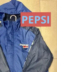 90’s PEPSI ナイロンジャケット ブルー　希少 縦ロゴ　フード付き