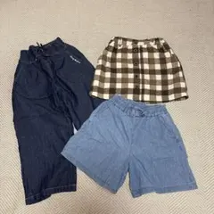 デニム・チェック柄ボトムス3点セット
