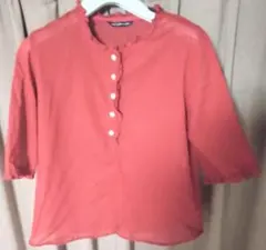 NICE CLAUP 赤色 五分袖 シャツ レディース M 肌触り良い ♪