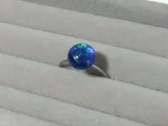 ブルー ガラス カボション リング フリーサイズ