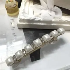 新作❤︎プレミアム限定474キラキラストーンと四角いパール調ヘアパレッタ高級8cm