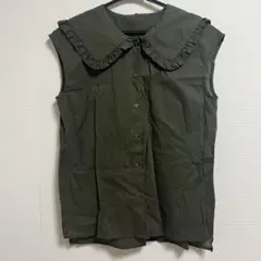 【未使用品✨】ビックカラー ノースリーブ ブラウス フリル 綿100% カーキ