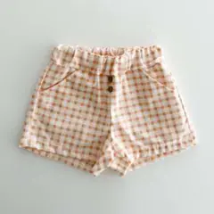 【在庫処分】【新品未使用】チェック柄オレンジ短パン☆90☆