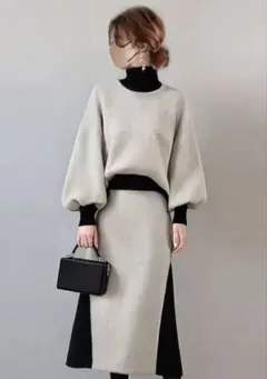 バルーンスリーブニットスカートセットアップ