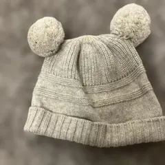 グレー ベビー帽子 ポンポン付き 50-52cm