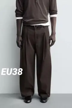ZARA ワイドレッグチノパンツ 38 新品 ブラウンのサムネイル