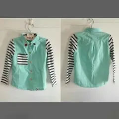 在庫処分子供服キッヅボーダー切替シャツ★緑90ヒスミニTKshipskids