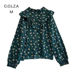 【C.O.L.Z.A】フリル花柄ブラウス M コルザ 長袖 グリーン a0940