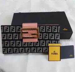 【未使用・付属品完備】FENDI　ズッキーノ柄　長財布　紺×ピンク　ヴィンテージのサムネイル