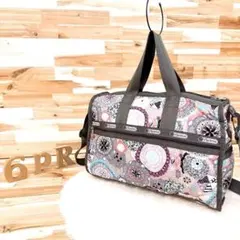 【レスポートサック】北欧 アート 花柄 2way ボストンバッグ グレー×ピンク