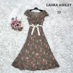 【美品♡希少13】ローラアシュレイ シルク100%花柄ロングフレアワンピース