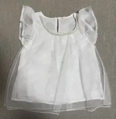 フリル袖ビーズ装飾ホワイトトップス 110
