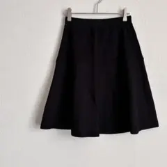 ＊アンデミュウ＊ フレアスカート ひざ丈 ニット ウエストゴム 秋冬 ブラック