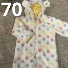 ジャンプスーツ 70 水玉 ドット柄 裏フリース 防寒 カバーオール