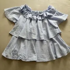ZARA ザラ　フリル付きライトブルーオフショルダーTシャツ
