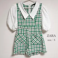 ■ ZARA／ザラ ワンピース風 千鳥柄 ギンガムチェック パフスリーブ 着映え