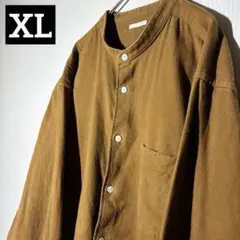 【個性派古着】ブラウン ボタン付き 長袖シャツ　ゆったりサイズ　コットン　XL