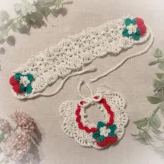 【大きめ ぬい服】　いちごのヘッドドレスとケープセット＊ ハンドメイド かぎ編み