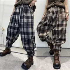 大きいサイズ レディース パンツ　チェック柄　ゆったり　春 秋冬 新品