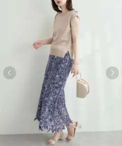 natural couture 配色スカラップレーススカート　ネイビーのサムネイル