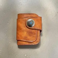 二つ折り財布 ヌメ革 リベット バイカー 本革 牛革 アメカジ 古着 kp3-6