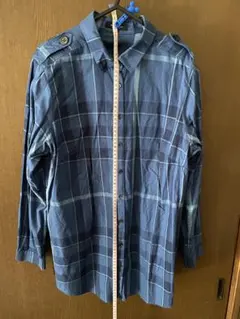 Burberryネイビー系チェックシャツ 46サイズ