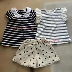 【美品】90サイズ 女の子 夏服3点セット ボーダー ドット