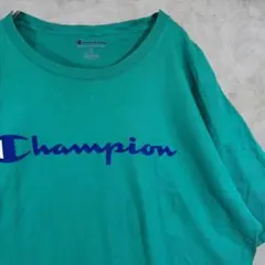 ブランドロゴ【Champion】 胸プリント 古着 Tシャツ ブルーグリーン