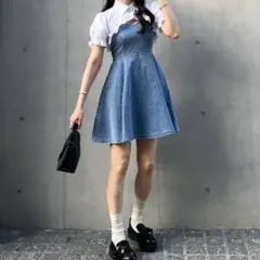 titty&Co. デニムキャミワンピース×クロップドシャツセット
