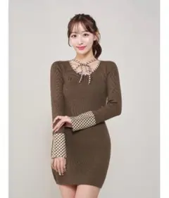 Darich ダーリッチ チェックリボンニットミニワンピース