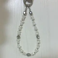 非対称パールビーズ ストラップ ビーズキーホルダー