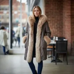 ファー付きＬ相当フードコート グレー系 ロング丈 ✨️上質✨️大人可愛い