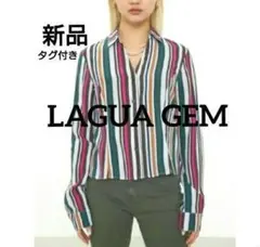 新品タグ付き★LAGUAGEM★ラグアジェム/ストライプ トップスシャツレーヨン